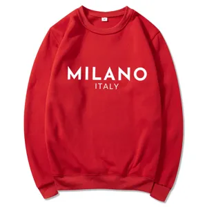 Rotes Milano Italien bedrucktes Langarm Rundhals Fleece Sweatshirt für Damen und Herren.