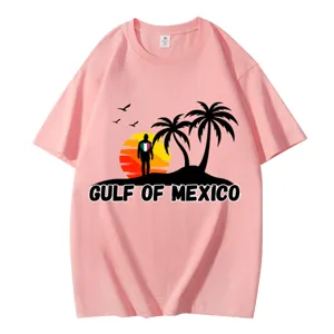 Casual pink cotton graphic t-shirt for men and women featuring Gulf of Mexico print.