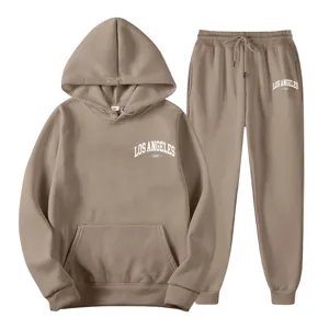 Women Casual Tracksuit Set Khaki Hooded Sweatshirt and Jogger Pants Autumn Fashion
