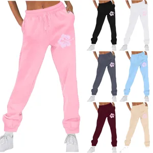 Pantaloni Sportivi da Donna a Vita Alta Larghi Comodi Foderati in Pile Joggers Casual Stampa Floreale Pantaloni con Tasche Top And Bottom