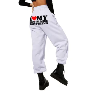 Women's High Waist Loose Sweatpants Fleece Lined Joggers Casual Pockets Fleece Sport Pants For Women Printed Letter Design