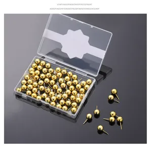 Goldene Reisszwecken Pinnnadeln Set mit transparenter Kunststoff Aufbewahrungsbox.