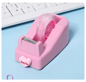 Pink desktop tape dispenser cute office tape holder with macaron color and heart decor