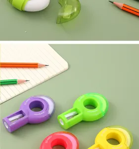 Kreativer 2-in-1 Anspitzer und Radiergummi süße bunte Schüler Schreibwaren Detailansicht.