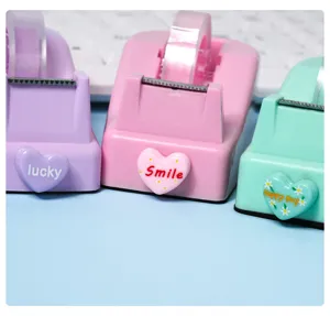 Cute heart tape dispenser detail, macaron color stationery holder, clear cutting edge.