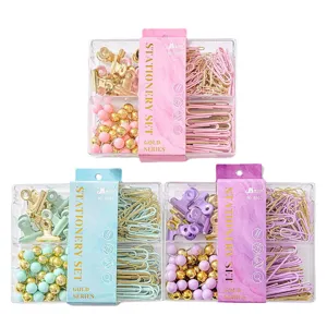 Macaron kleur briefpapier set met paperclips binder clips en duimspijkers opslagdoos.