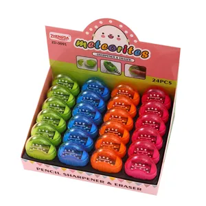 Kreatives 2-in-1 Anspitzer und Radiergummi Set, farbige Box mit 24 bunten Schreibwaren für Kinder.