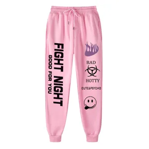 Pantaloni della tuta jogger streetwear rosa da donna, pantaloni sportivi larghi casual con stampe.