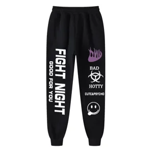 Pantaloni della tuta streetwear neri donna hip hop larghi casual con stampa grafica