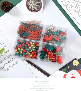 Weihnachtsrot grün Büroklammern Binder Clips Reißzwecken Set in Boxen für Schreibtisch Geschenk