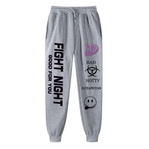 Pantaloni della tuta grigi streetwear da donna, jogger larghi hip-hop con stampe cool.