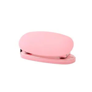 Macaron pink double hole puncher for office, 6mm manual paper hole punch stationery tool