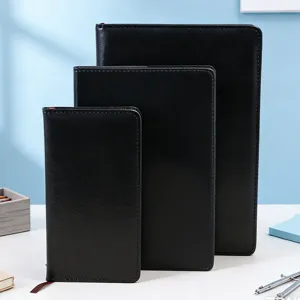 Schwarzes Leder-Notizbuch-Set, minimalistisches Business-Journal, drei praktische Grössen.