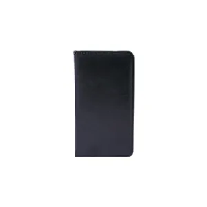Schwarzes Notizbuch aus Leder fuer Buero und Geschaeftsnotizen, minimalistisch.