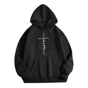 Faith Kreuz Druck Hoodie Herren Damen Unisex Lässig Langarm Polyester Vlies Pullover Sweatshirt Kängurutasche Top