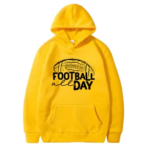 Men's yellow American football print hoodie long sleeve casual hooded sweatshirt with front pocket.