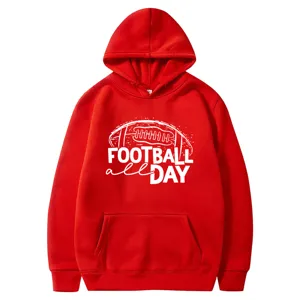 Red American football print hoodie casual hooded sweatshirt with pocket for men and women