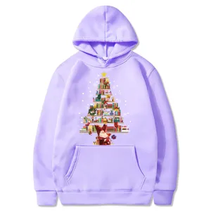 Christmas tree print hooded sweatshirt, long sleeve casual pullover with pocket for winter daily wear.
