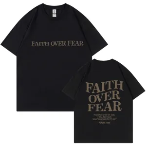T-shirt nero a maniche corte casual con stampa grafica di fede per uomini e donne adulti.