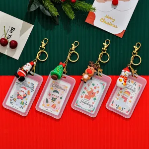 Weihnachten Silikon Kartenhalter Wasserdicht Doppelseitig Transparent ID Kartenhülle Cartoon Gold Metall Schlüsselanhänger Studenten Campus Karten Cover