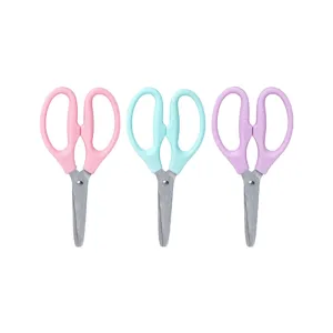 Stainless Steel Office Scissors Round Head Safety Craft Scissors Comfort Grip Handle School Stationery Utility Cutting Scissors For Student DIY Art Handmade Supplies