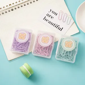 Macaron farbige Büroklammern Set in transparenten Boxen mit niedlichen Bären Aufklebern Büro.