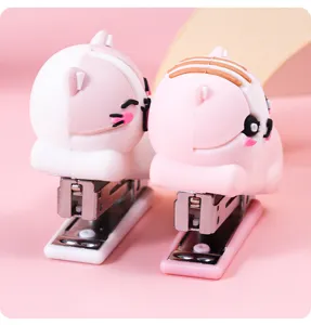 Cute cat shape silicone stapler portable office student stationery binding tool pink