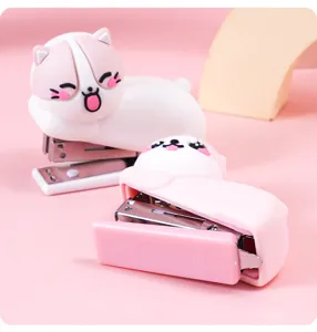 Cute cat silicone stapler portable mini stationery for students and office desktop decor