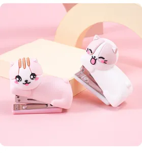 Cute cat silicone stapler portable mini office binding machine for students desktop stationery