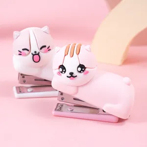 Cute Cat Shaped Silicone Mini Stapler Portable Student Creative Desktop Stapler Office Binding Machine Stationery Supplies