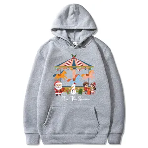 Felpa con cappuccio grafica carosello di Natale per uomo e donna, felpa casual manica lunga.