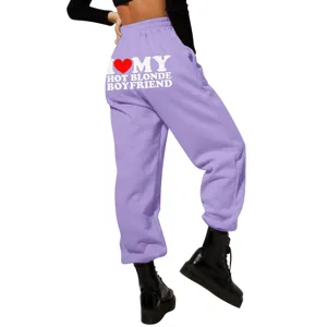 Women high waist loose sweatpants casual cozy lavender joggers with pocket design comfy streetwear