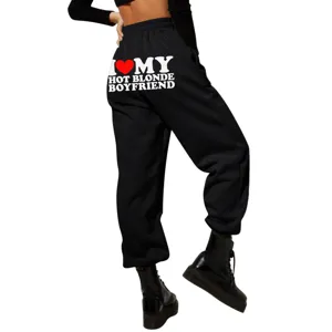 Comfortable women high waist loose sweatpants casual jogger pants with text print