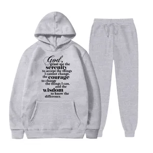 Set felpa con cappuccio e pantaloni in pile unisex con stampa di lettere ispiratrici.