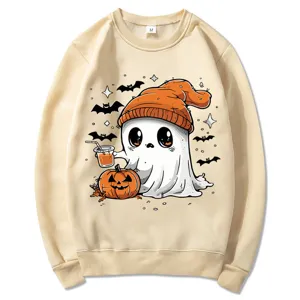 Sudadera Halloween lindo fantasma gráfico cuello redondo manga larga pullover top