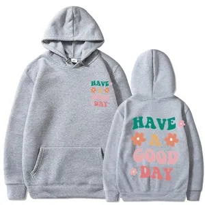 Sweat à capuche gris pour femmes et hommes avec impression de lettres rétro et coupe confortable.