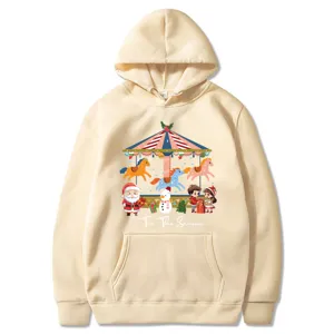 Natale carosello stampa felpa con cappuccio manica lunga pullover felpato per donna uomo