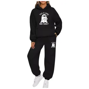 Women Two Piece Tracksuit Casual Hoodie and Sweatpants Set with Halloween Ghost Print