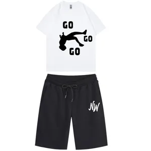 Men's Summer Casual Top And Bottom Cotton Short Sleeve T-Shirt And Drawstring Shorts Athletic Sportswear Outfit