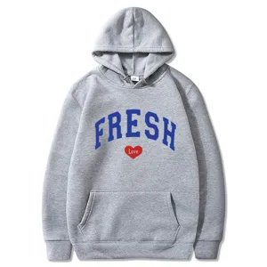 Grauer Kapuzenpullover für Damen und Herren mit Brustdruck, lässiges Langarm Sweatshirt.