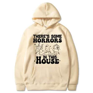 Sweat à capuche à manches longues imprimé de lettres d'Halloween drôles beiges