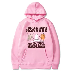 Sweat à capuche rose Halloween avec imprimé fantôme rigolo, pull décontracté à manches longues.