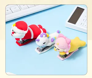 Cute cartoon stapler creative soft rubber mini portable office school student stationery supplies.