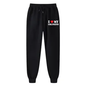 I Love My Girlfriend Letter Print Men's Fleece Sweatpants Casual Thickened Cotton Blend Joggers Winter Sport Bottoms