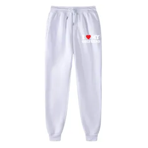 Thick white cotton casual sweatpants with cute letter print comfortable streetwear joggers
