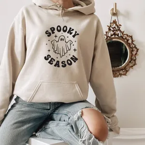 Halloween Geist Druck Hoodie Damen Herren Spooky Season Grafik Fleece Sweatshirt Kängurutasche Lässig Langarm Pullover