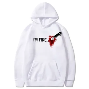 Sweat à capuche blanc imprimé couteau de sang, pull à manches longues décontracté pour tous.