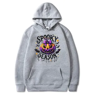 Unisex Halloween Spooky Season Kapuzenpullover Grau Freizeittasche Kapuzen Sweatshirt