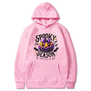 Rosa Halloween Hoodie mit Kürbis Grafik Langarm Kapuzenpullover Herbst Damen Herren