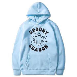 Halloween Spuk Geist Druck hellblaue Kapuzenpullover mit Taschen fuer Damen und Herren